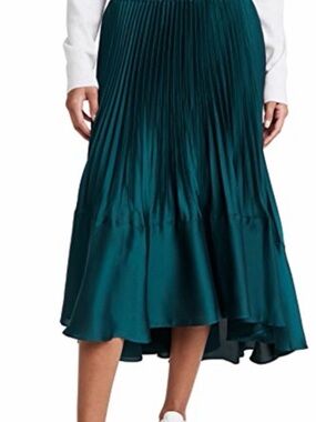 Club Monaco Teal Pleated High-Low Satin Skirt